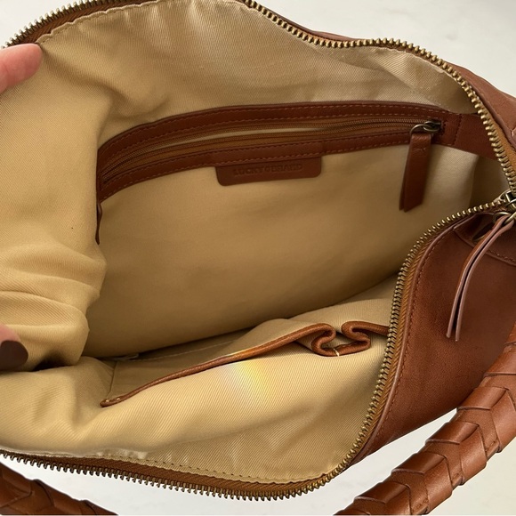 Lucky Brand Vala Brown Leather Braided Woven Strap Slouchy Hobo Shoulder Bag - Picture 9 of 11